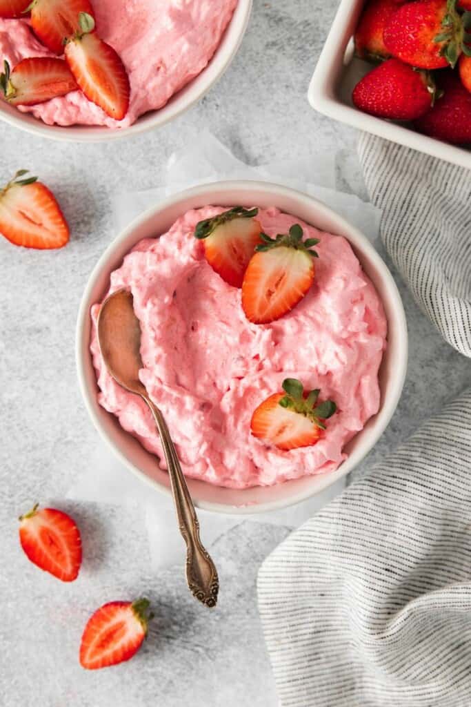 cottage cheese jello salad in a bowl