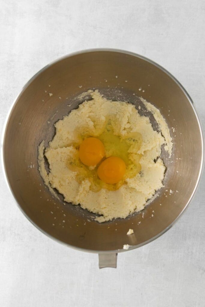 adding eggs to wet ingredients