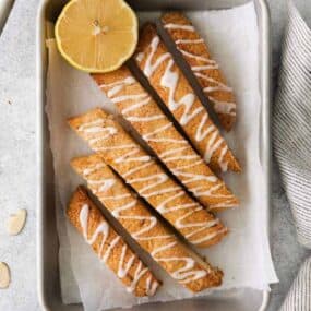 pan with pieces of lemon biscotti