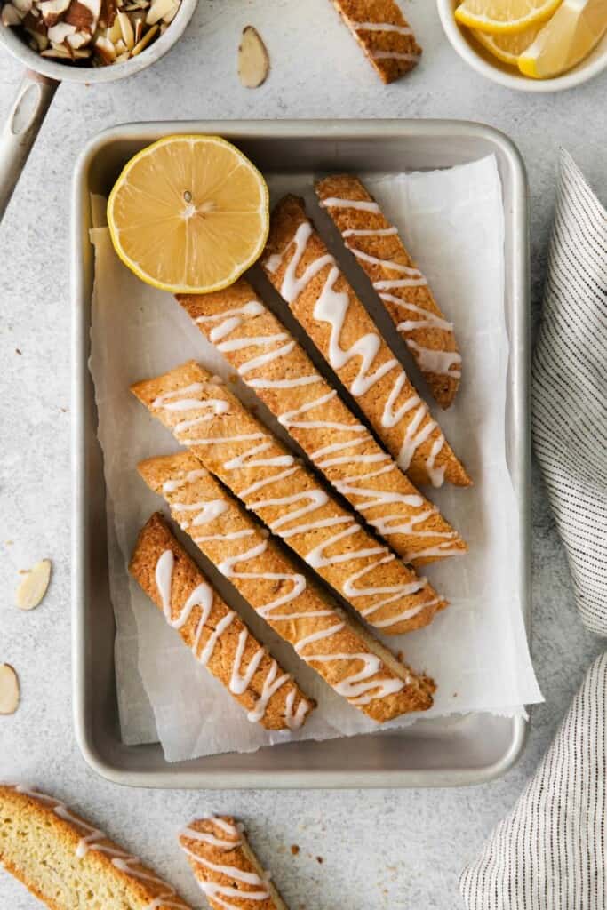 pan with pieces of lemon biscotti