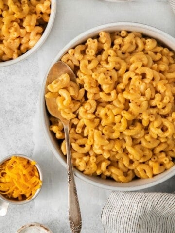 bowl with macaroni and cheese without milk