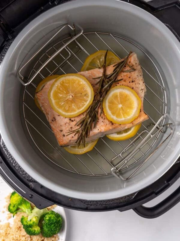 overhead shot of salmon in ninja foodi