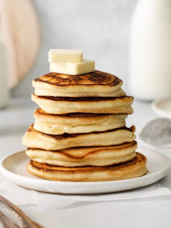 stack of sweet cream pancakes