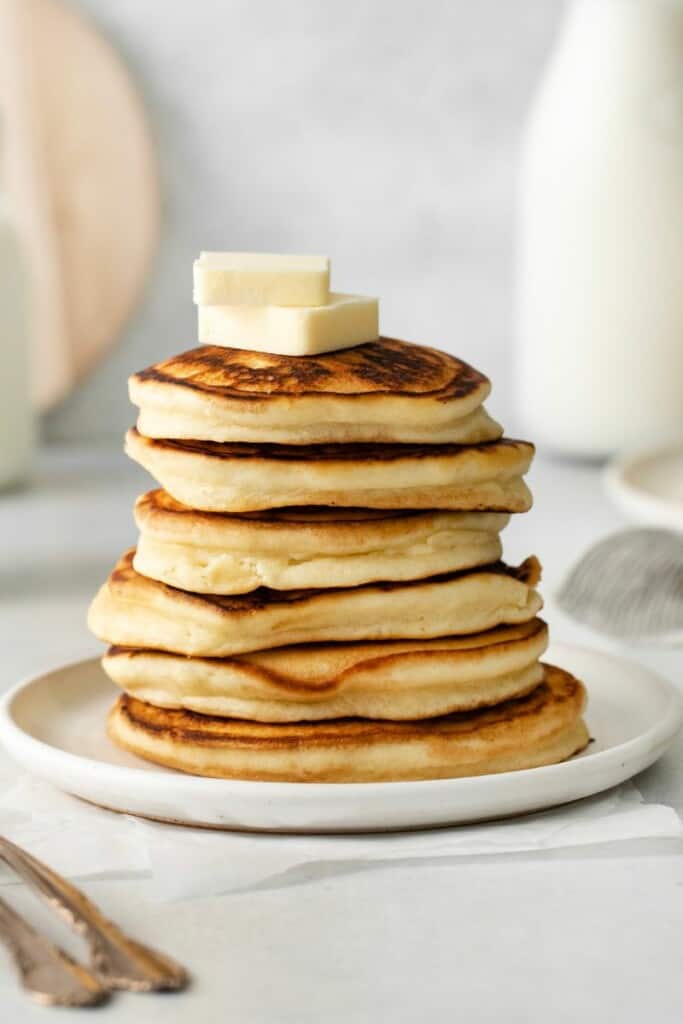 stack of sweet cream pancakes