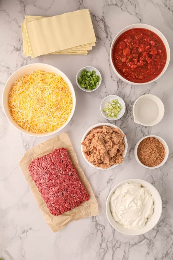 Ingredients to make taco lasagna recipe