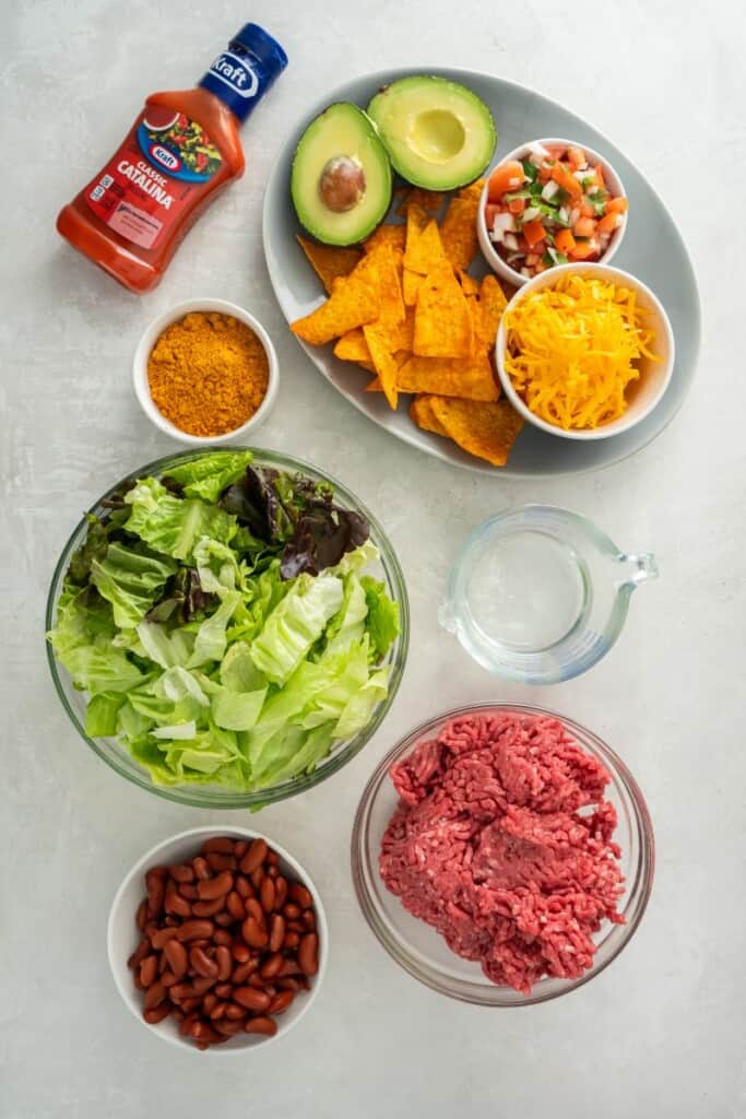 ingredients to make taco salad with catalina dressing