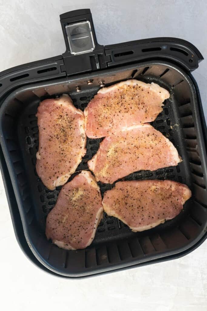 air fryer basket with pork chops