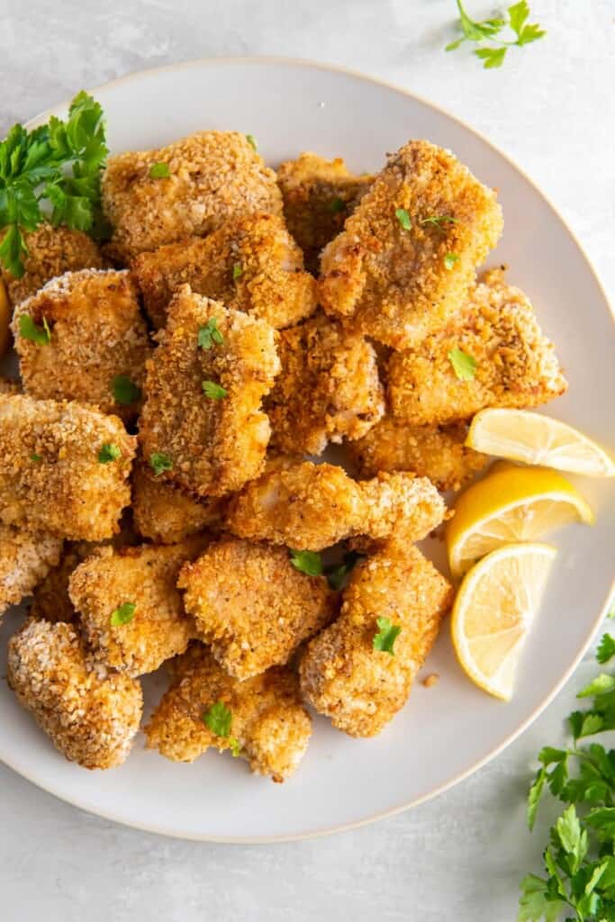 plate with air fryer catfish nuggets