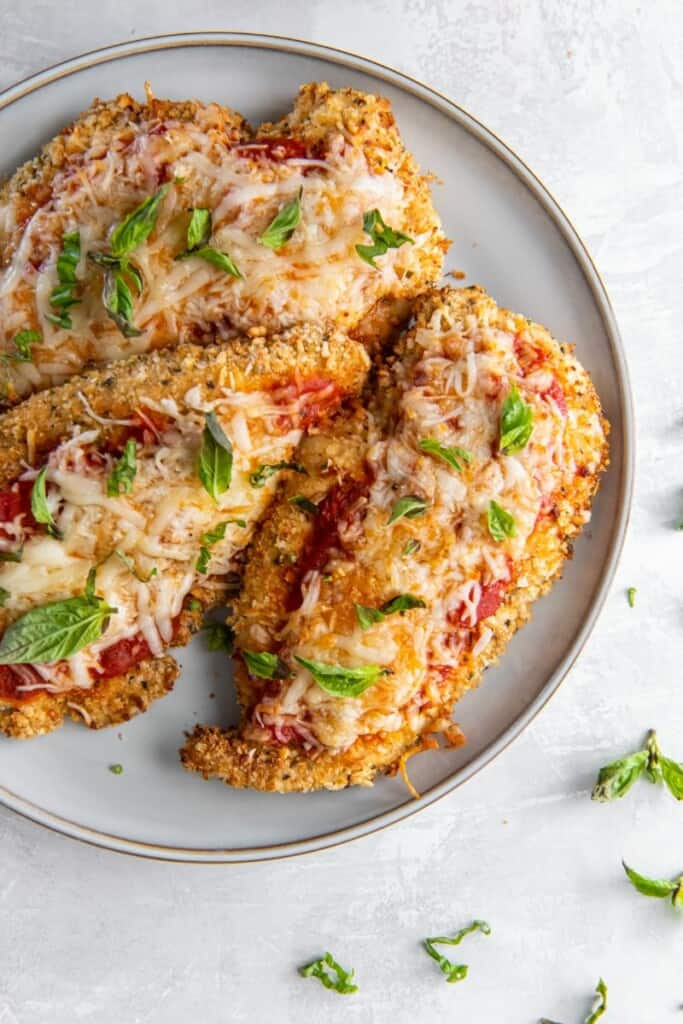 plate with air fryer chicken parmesan