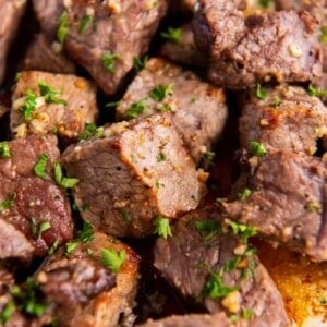 closeup of air fryer steak bites