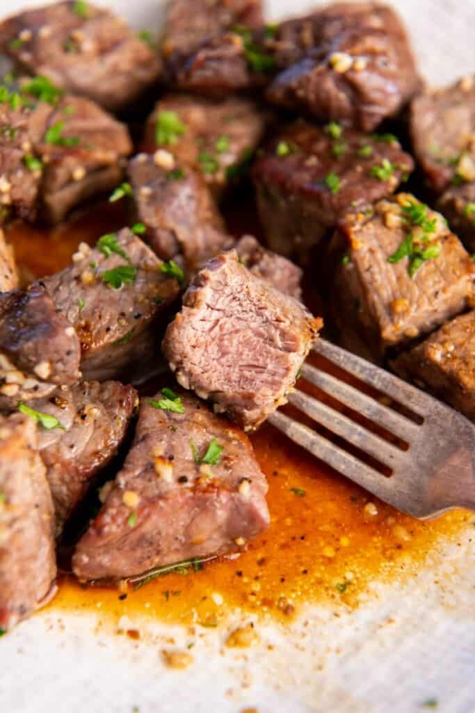 fork with an air fryer steak bite