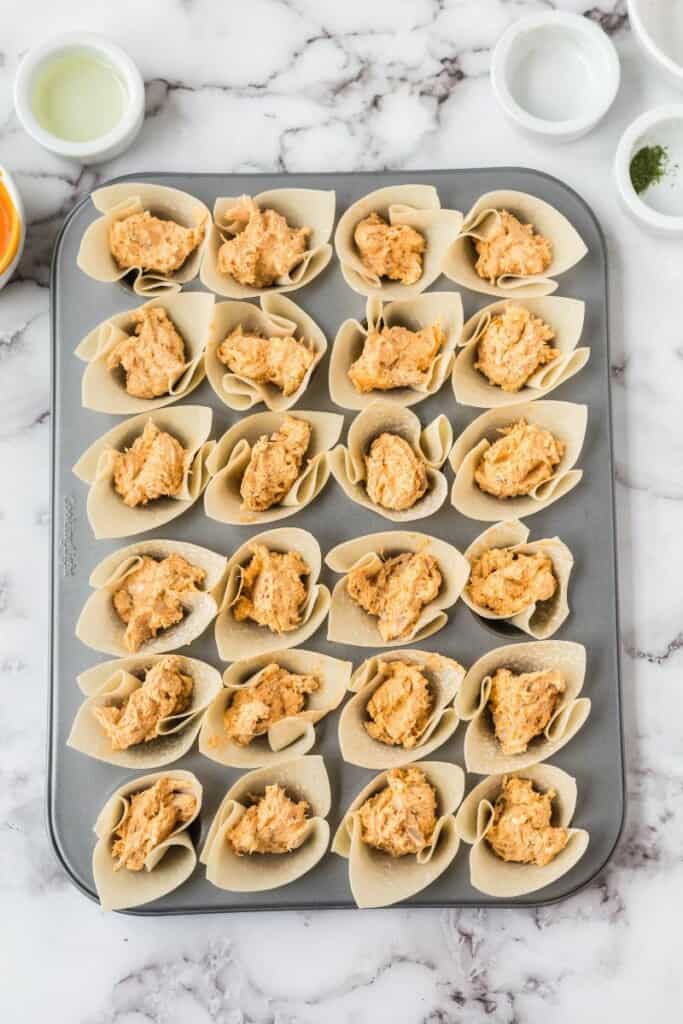 wontons filled with buffalo chicken