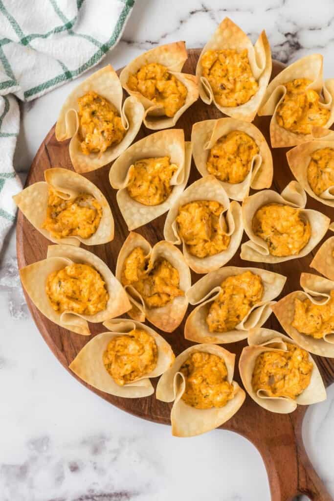 platter with buffalo chicken wontons