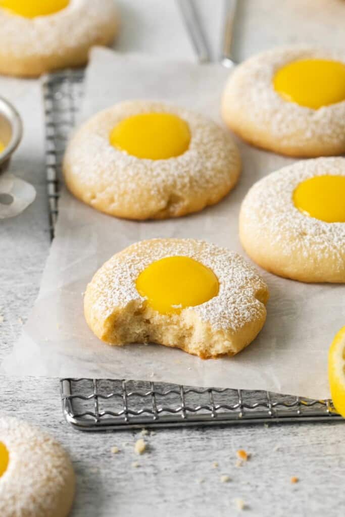 lemon curd cookie with a bite out of it