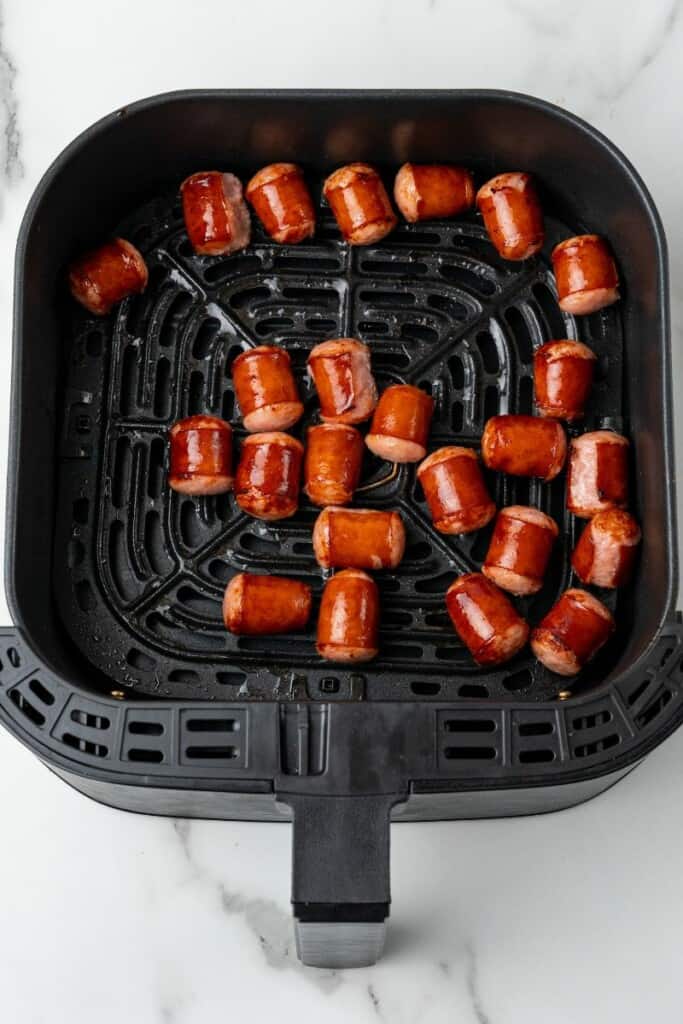 air fried fully cooked smoked sausage in air fryer basket