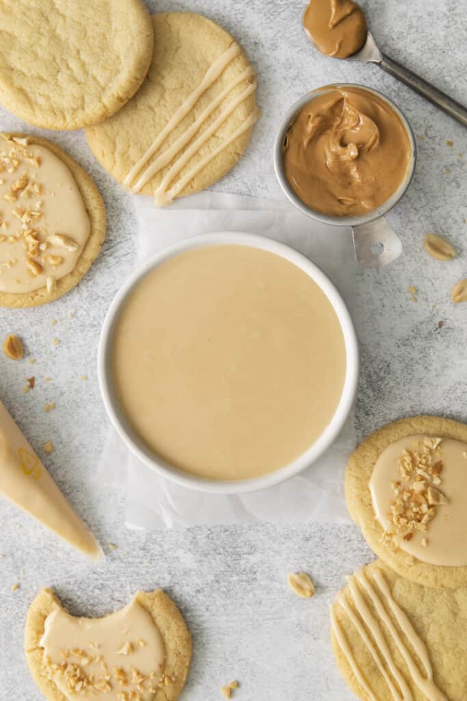 homemade peanut butter icing in a bowl