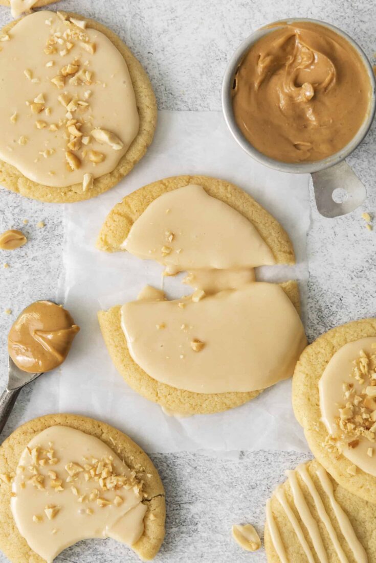 broken cookie with peanut butter icing