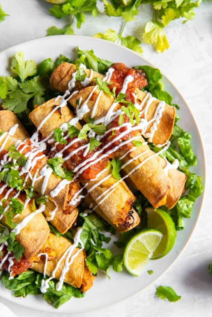 air fryer flautas on a platter