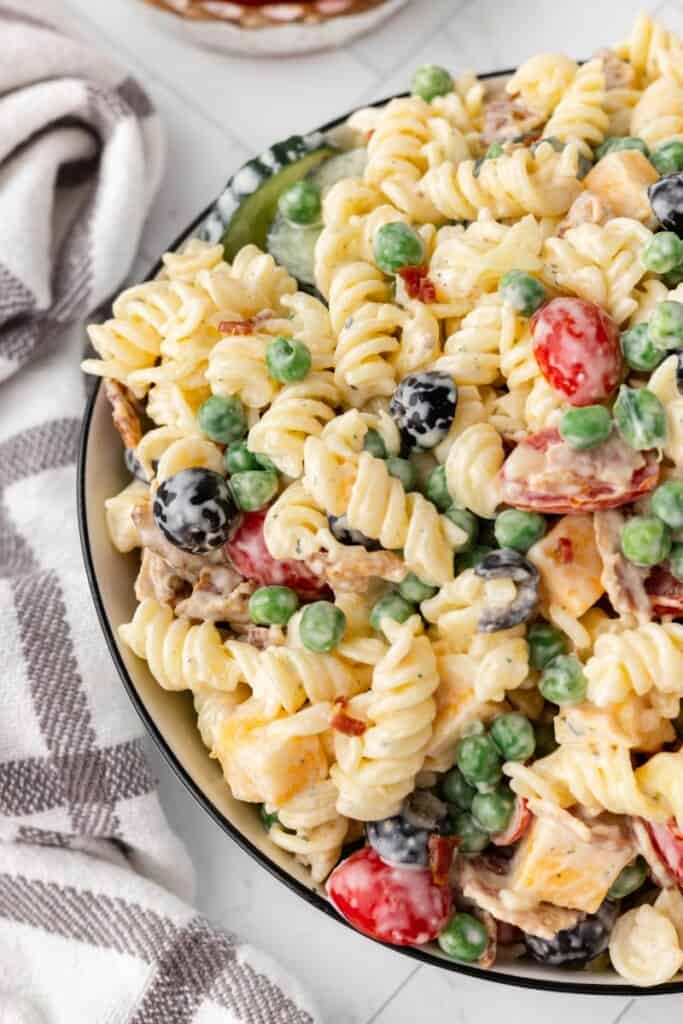 Bacon Ranch Pasta Salad in a bowl