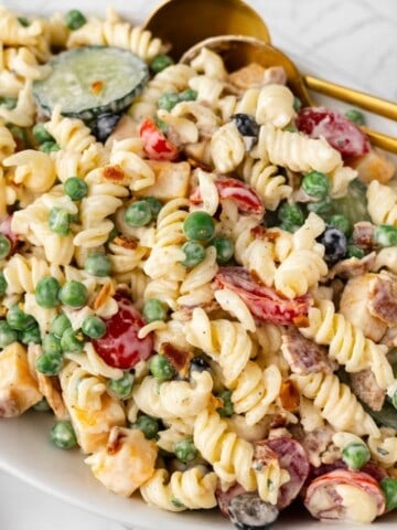 closeup of Bacon Ranch Pasta Salad