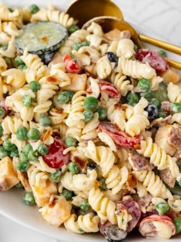 closeup of Bacon Ranch Pasta Salad