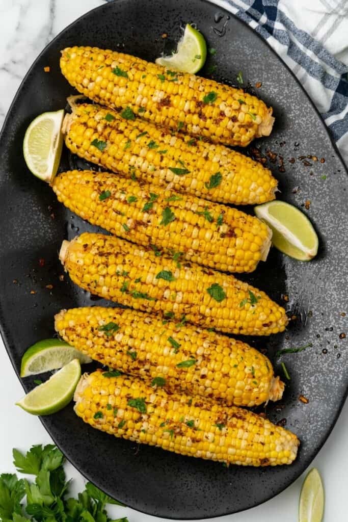 platter with cajun corn on the cob