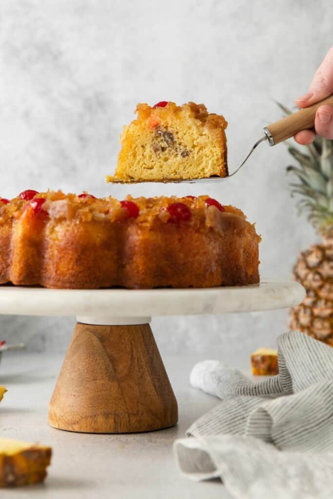 slice of pineapple upside down cake