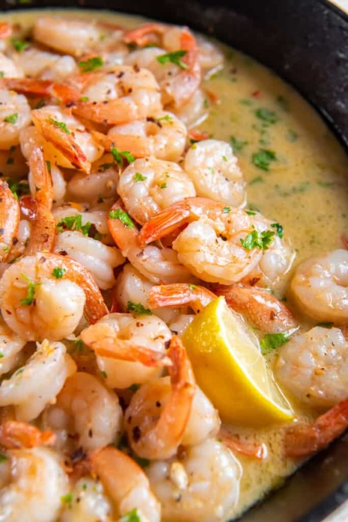 closeup of shrimp scampi