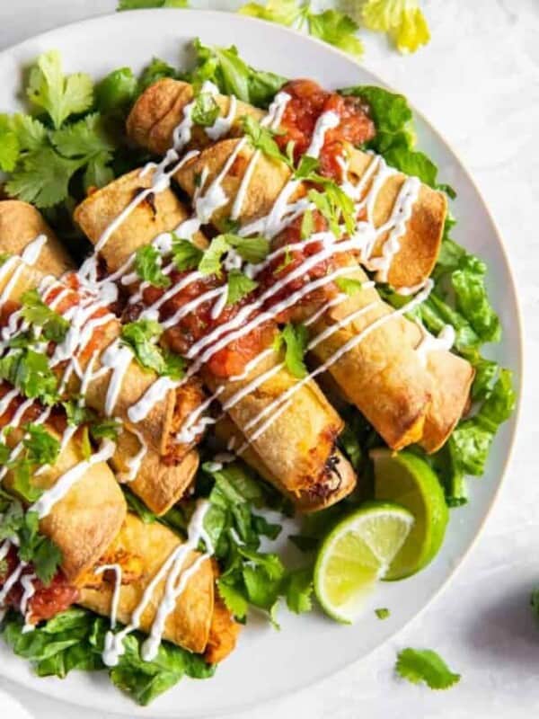 air fryer flautas on a platter