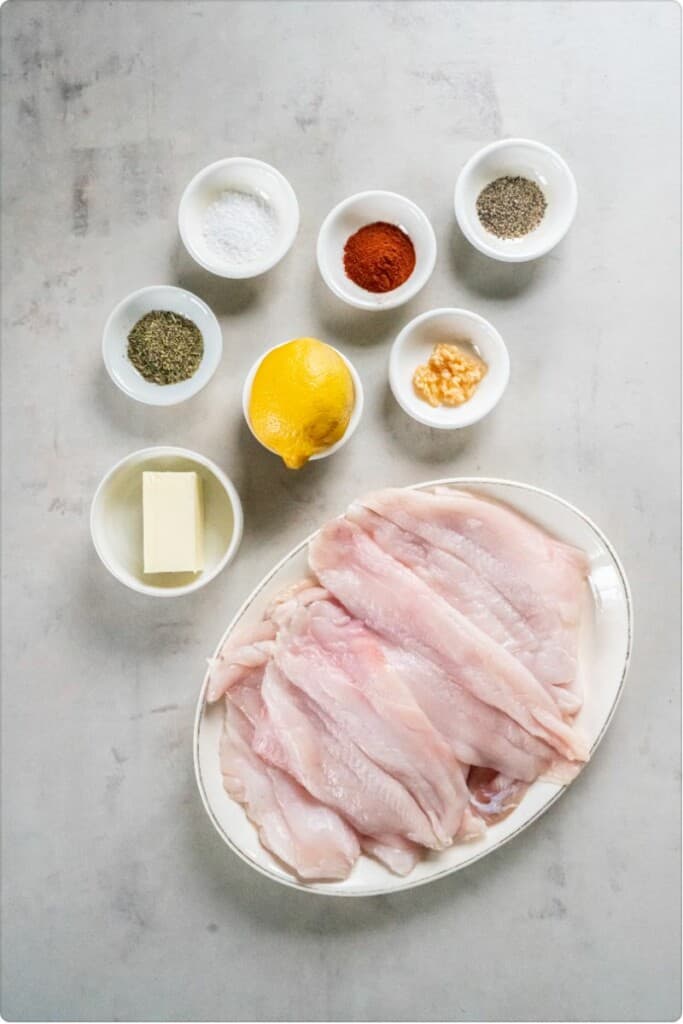 Ingredients needed to prepare flounder in the air fryer.