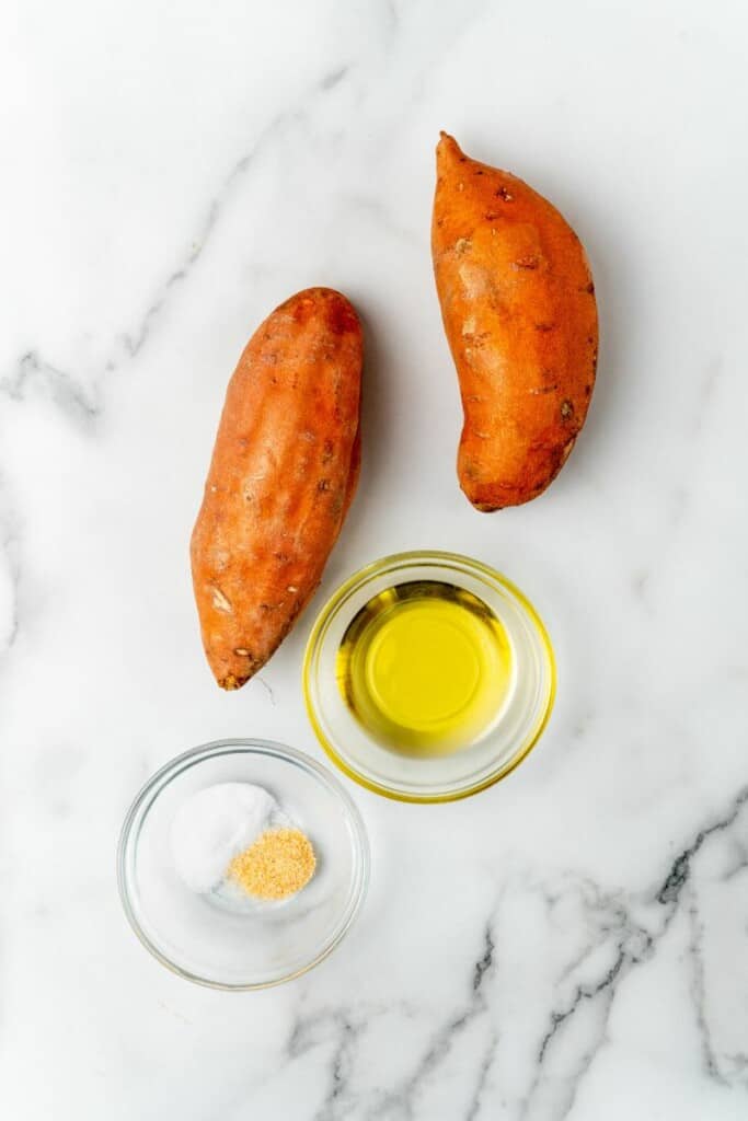 Ingredients needed to prepare sweet potato chips.