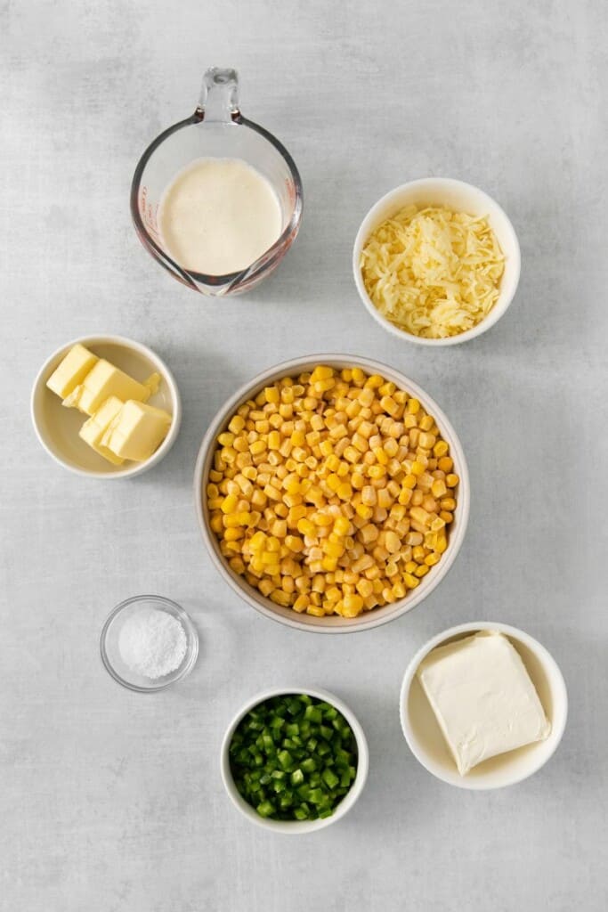 Ingredients needed to prepare cream jalapeno corn.