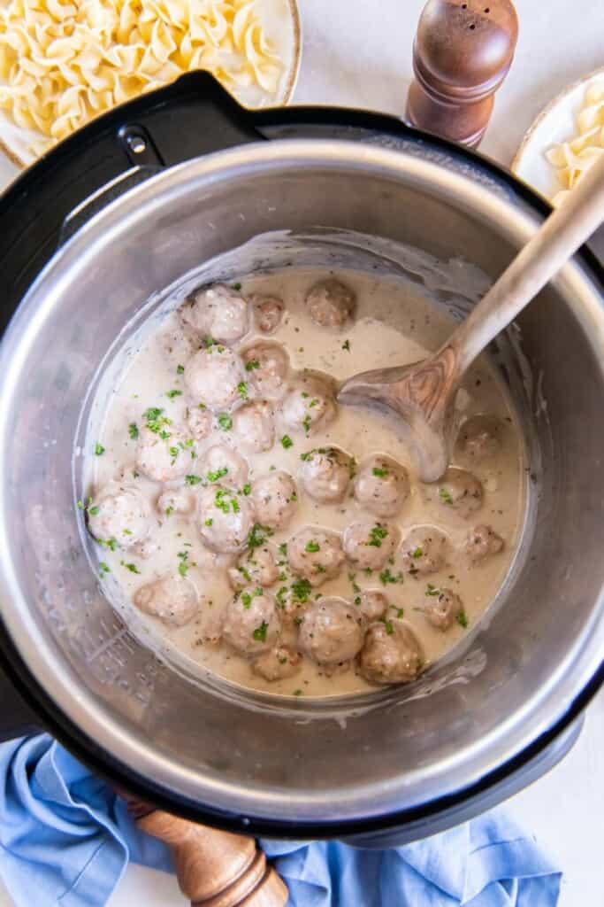 Sauteeing frozen meatballs in an Instant Pot.
