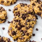 Several banana oatmeal chocolate chip cookies.