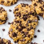 Several banana oatmeal chocolate chip cookies.