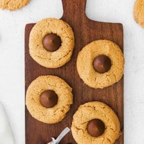 3-ingredient peanut butter blossoms on a serving board.