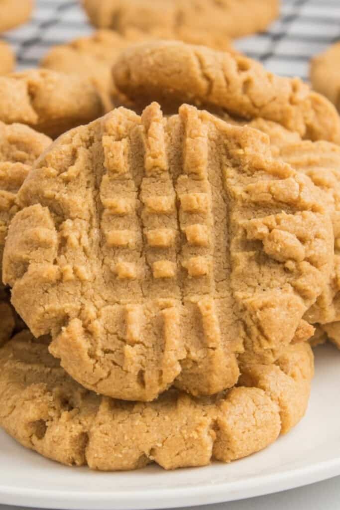 Close up view of a baked peanut butter cookie.