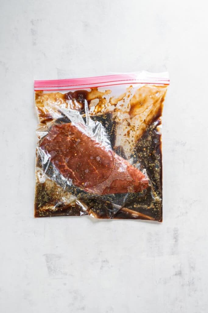 Marinating a london broil in a zip top bag.