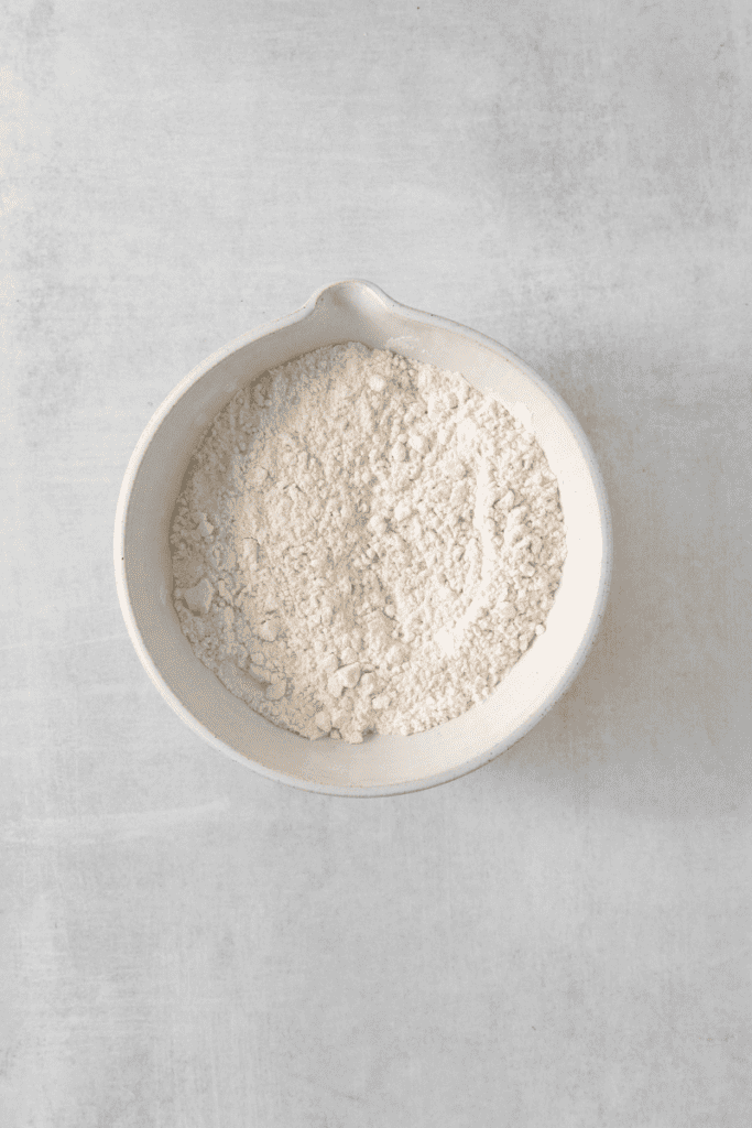 Flour, baking soda and salt in a mixing bowl.
