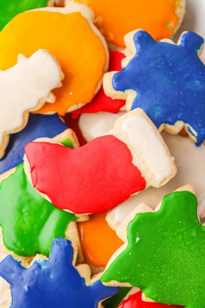An assortment of Christmas decorated sugar cookies.