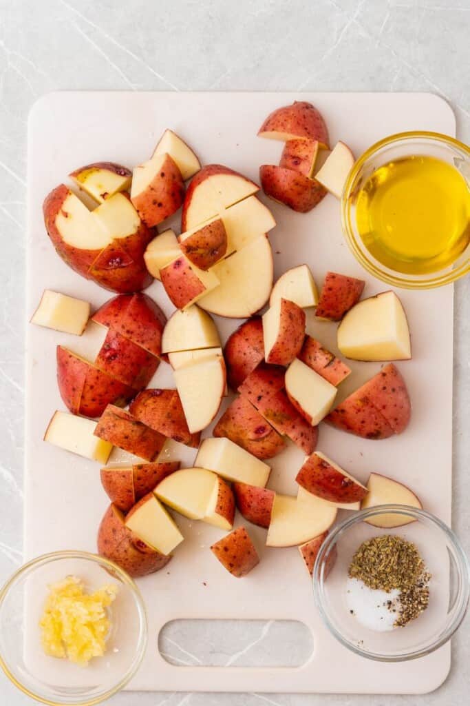 The ingredients needed to prepare red potatoes in an air fryer.