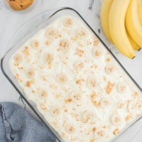 overview of banana pudding with condensed milk.