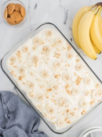 overview of banana pudding with condensed milk.