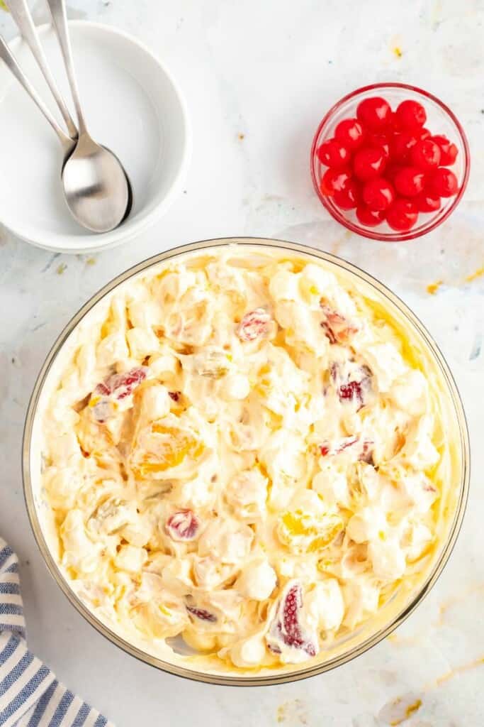 homemade fruit salad with cool whip.