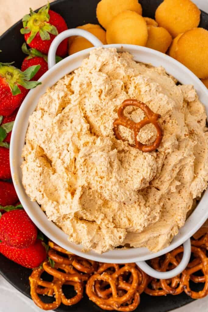 Overhead shot of pumpkin spice dessert dip