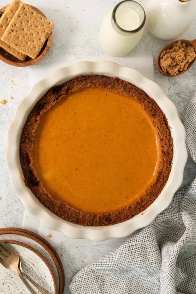 Baked Sweet Potato Pie in a baking dish.