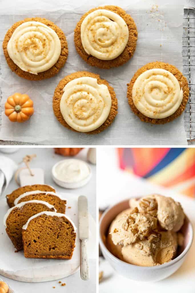 Leftover pumpkin pie filling recipes: pumpkin cheesecake cookies, pumpkin bread, and ice cream