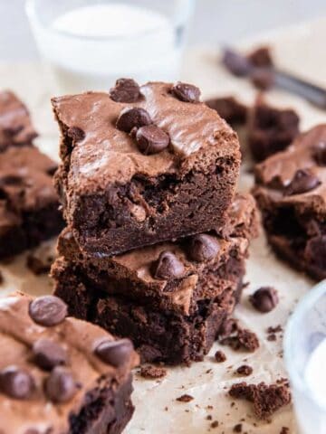 stacked air fried brownies with chocolate chips