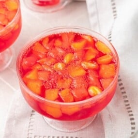 homemade jello with fruit cocktail.