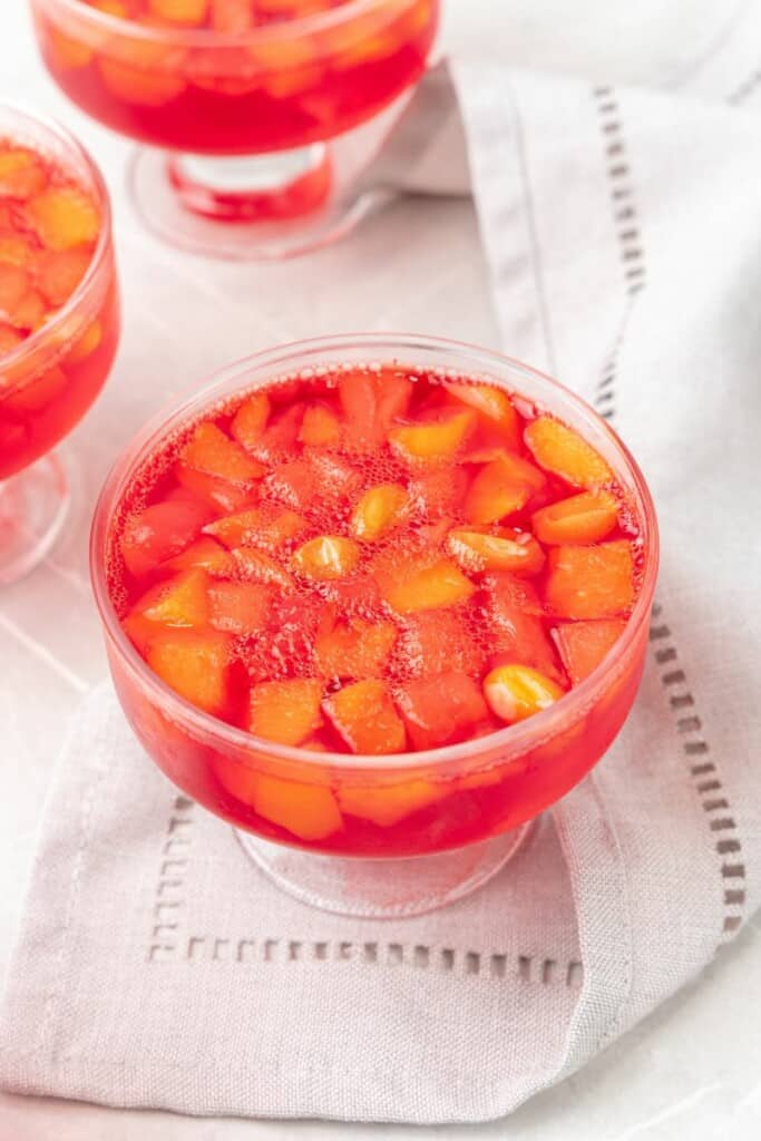homemade jello with fruit cocktail. 